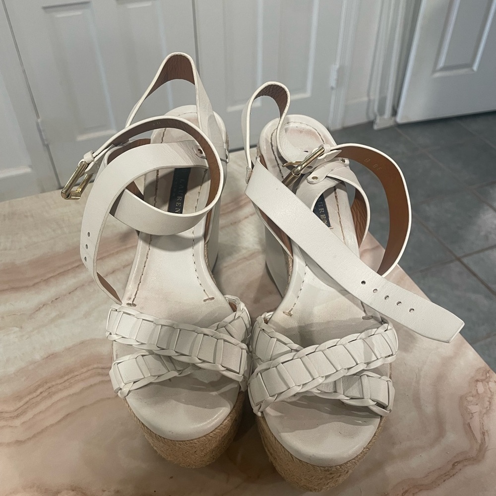 Ralph Lauren Collection Leather Espadrille Sandals with Gold Hardware